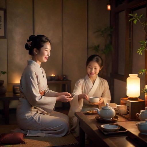 一位面带微笑的茶艺师正在与顾客交流茶文化知识，现场氛围温馨而融洽。