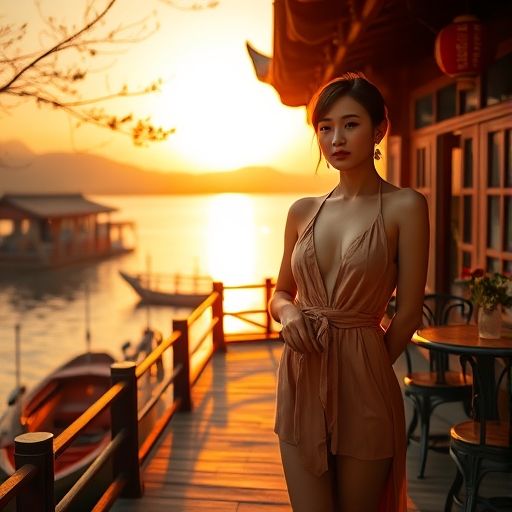 珠江边茶肆的迷人景色