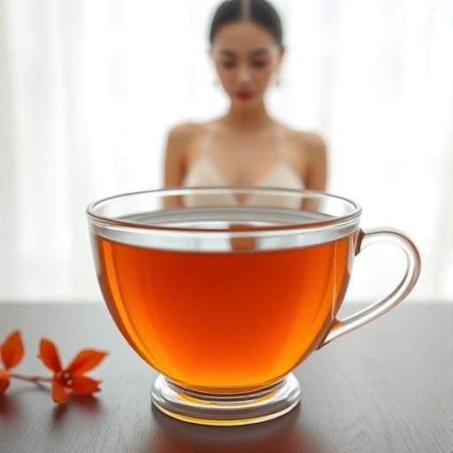 一杯桂花乌龙茶，茶汤清亮，桂花点缀其中
