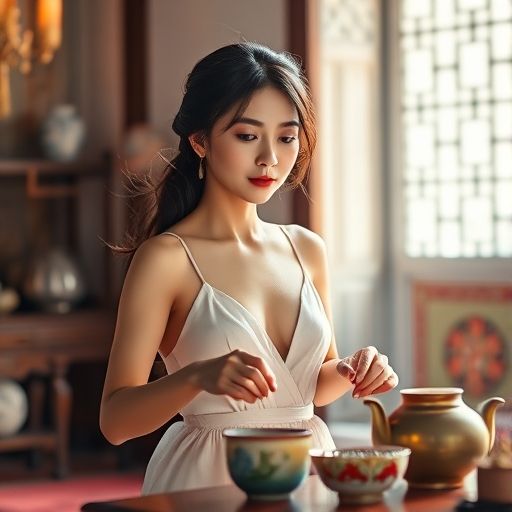 茶艺师优雅表演瞬间