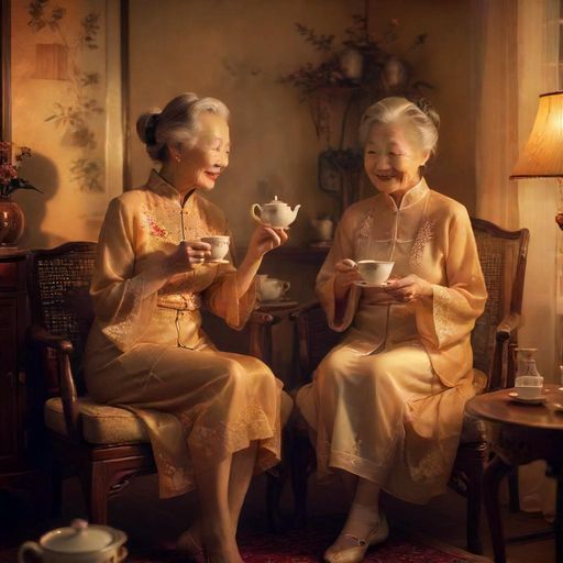 老夫妻在茶肆的温馨瞬间
