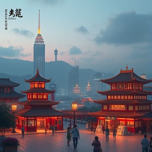 一位经验丰富的向导在城市夜景前指点方向