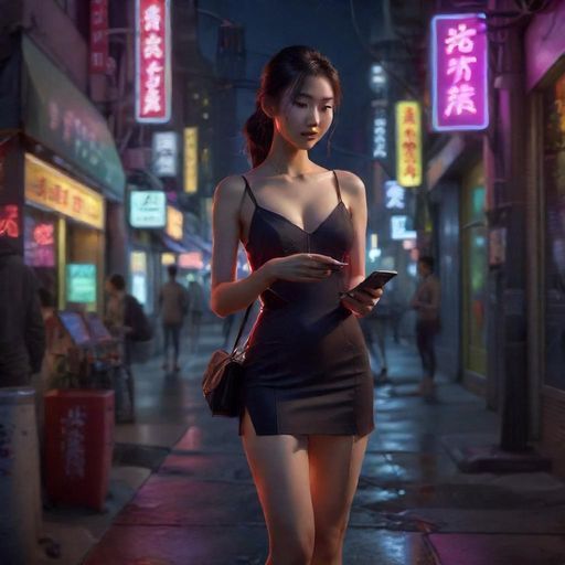 夜晚街头有人浏览手机