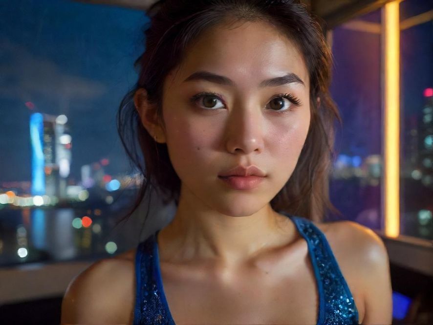 一个年轻人眼神中充满好奇与探索欲，背景是璀璨的城市夜景，仿佛在探索未知领域。