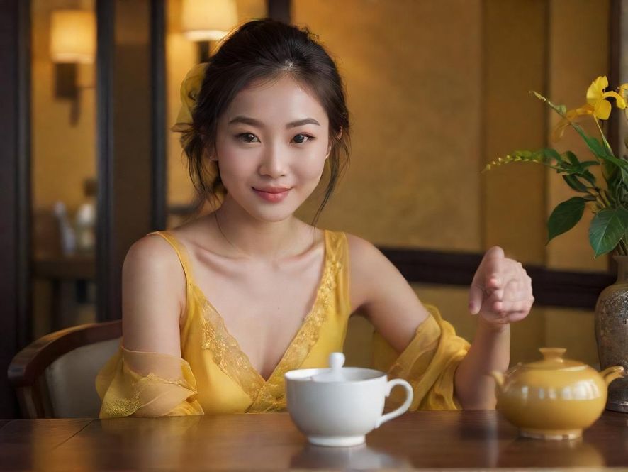 广州佳丽在茶席前的温婉笑容